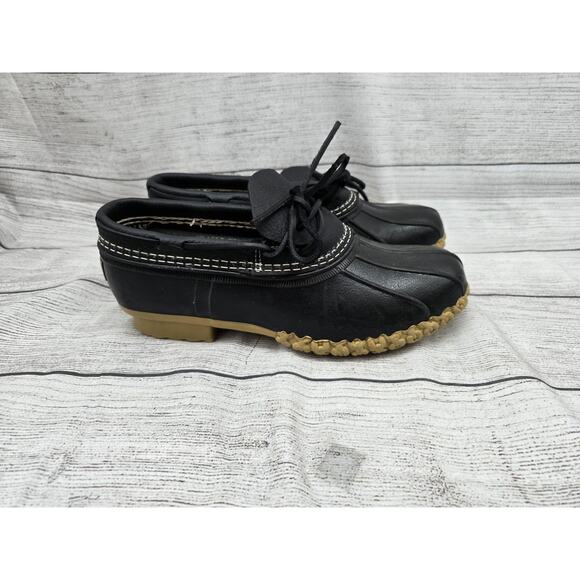 LL Bean Black Low Moc Duck Bean Boots Women’s 10 Made in USA - Picture 1 of 10